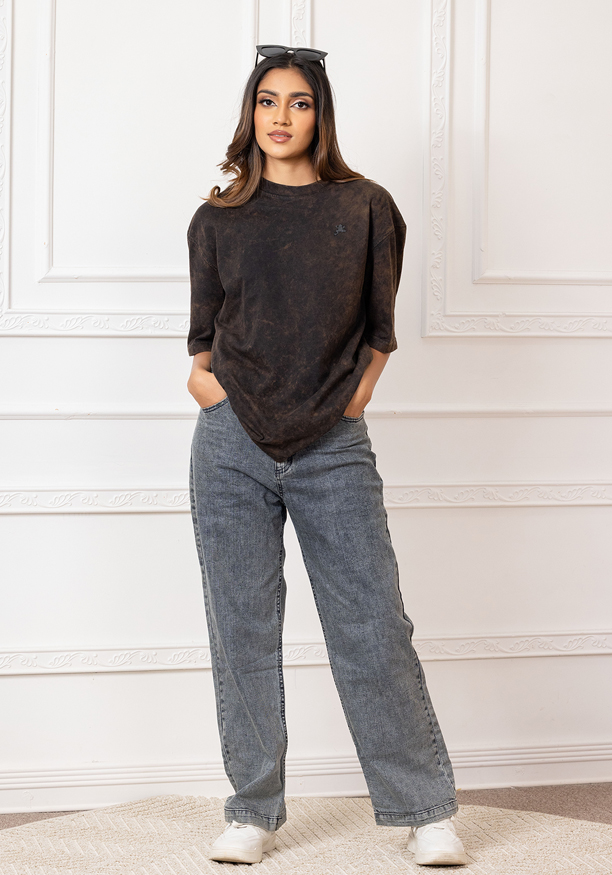 BROWN JADE ACID WASH BAGGY TEE